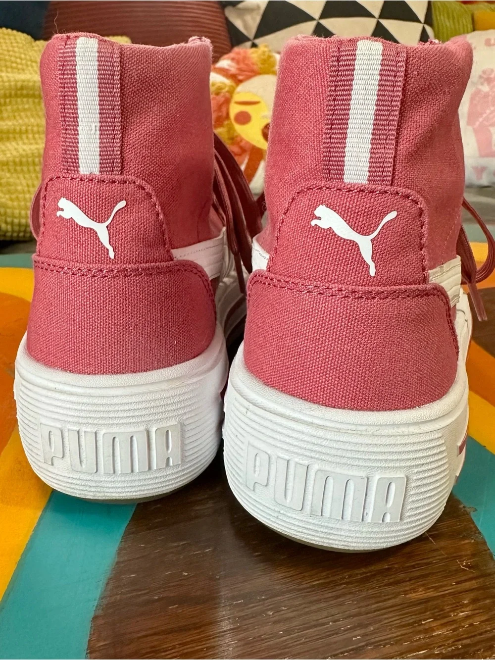 Puma Women’s Hot Pink High-Top Platform Sneakers with White Side Stripe - Picture 3 of 7
